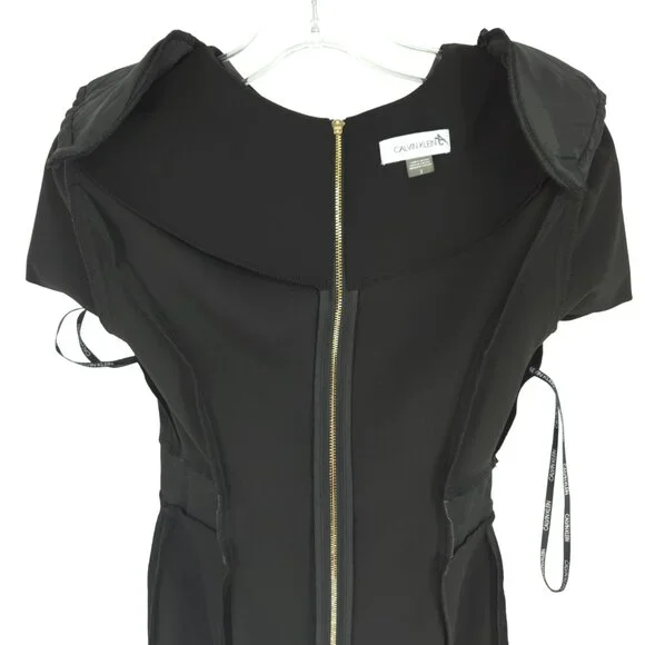 Calvin Klein Crepe Short Sheath Dress Faux Leather Belt Professional Workwear 2 - Picture 13 of 16